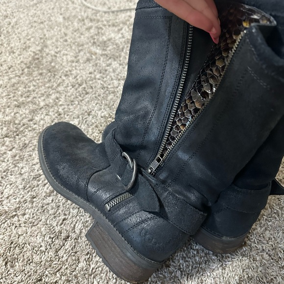 Ugg Silva Black Leather Zip Moto Snake Gusset Harness Boot - Picture 5 of 8